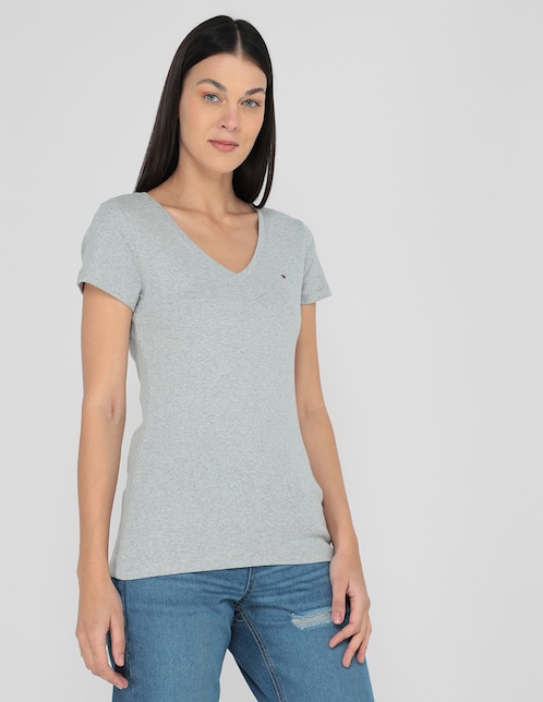 Playera manga corta cuello v para mujer 1
