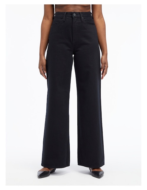 Gibobby Jeans mujer cintura alta Pantalones de pierna ancha delgados de cintura  Nuevos pantalones de piso sueltos de contraste Pantalones de  mezclilla(Negro,M)