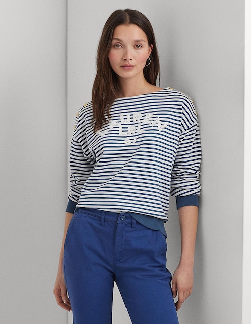 Playera manga larga Lauren Ralph Lauren cuello ojal para mujer