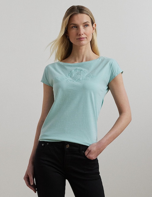 Playera manga corta cuello ojal para mujer 1