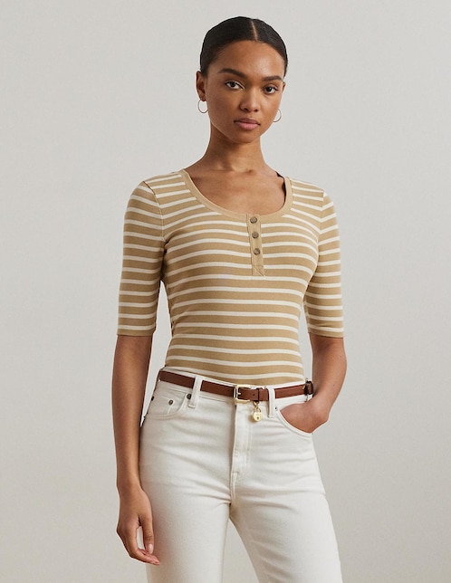 Playera manga al codo Lauren Ralph Lauren cuello redondo para mujer