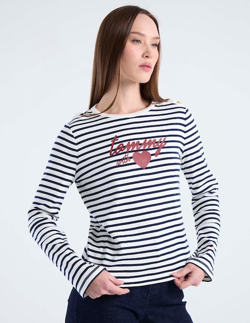 Playera manga larga cuello redondo para mujer 1