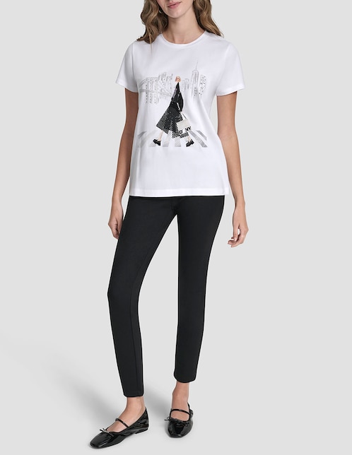 Playera manga corta Dkny cuello redondo para mujer