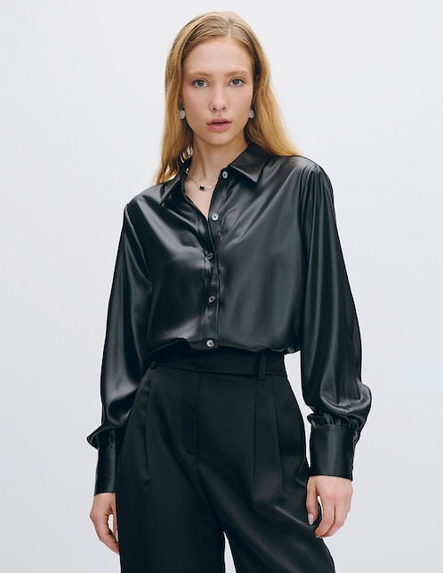 Blusa camisera manga larga para mujer