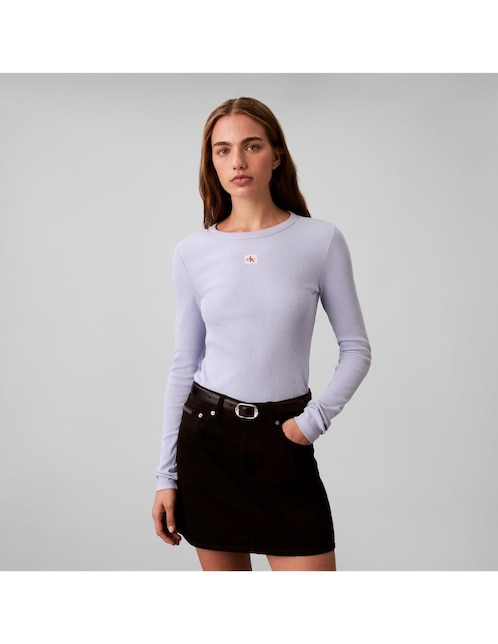 Playera manga larga cuello redondo para mujer 1