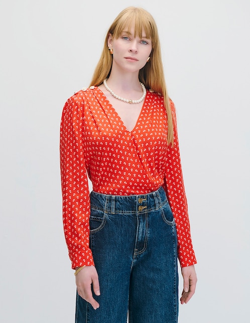 Blusa envolvente manga larga para mujer 1