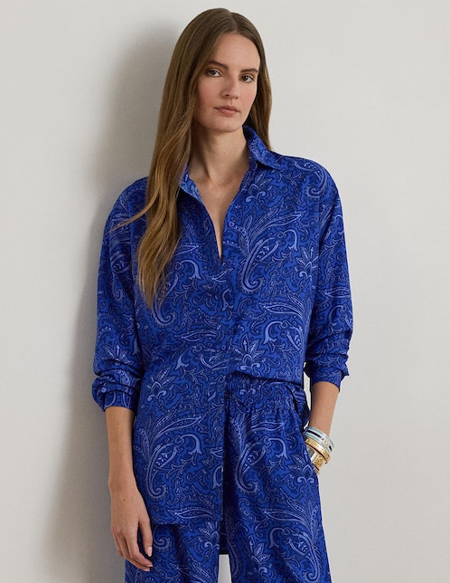 Blusa camisera Lauren Petite manga larga para mujer