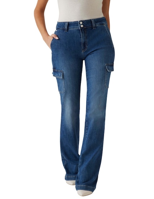 Jeans cargo acampanado para mujer 1