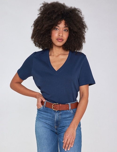 Playera manga corta cuello v para mujer 1