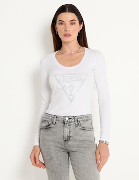 Playera Manga Larga GUESS Cuello Redondo Para Mujer