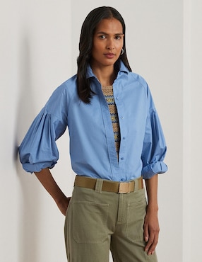 Blusa camisera Lauren Petite manga larga para mujer
