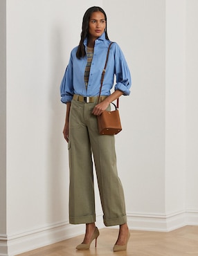 Blusa camisera Lauren Petite manga larga para mujer
