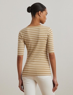 Playera manga al codo Lauren Ralph Lauren cuello redondo para mujer