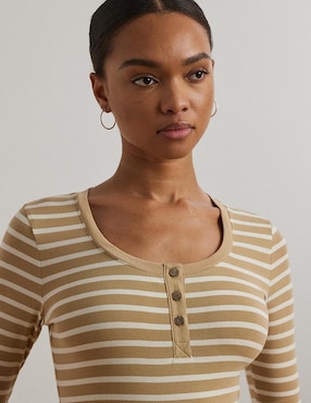 Playera manga al codo Lauren Ralph Lauren cuello redondo para mujer