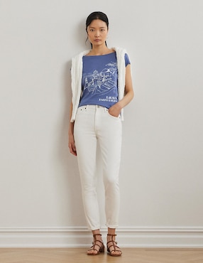 Playera manga corta Lauren Ralph Lauren cuello ojal para mujer