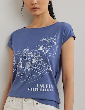Playera manga corta Lauren Ralph Lauren cuello ojal para mujer