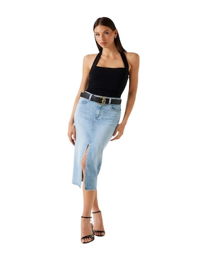 Falda midi Guess de mezclilla a la cintura