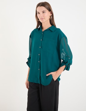 Blusa camisera Calvin Klein manga larga para mujer