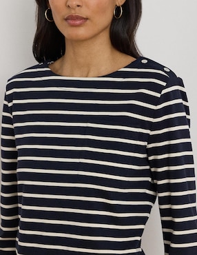 Playera manga larga Lauren Petite cuello redondo para mujer
