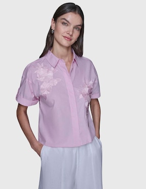 Blusa camisera Karl Lagerfeld Paris manga corta para mujer