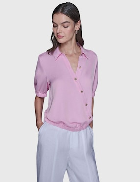 Blusa camisera Karl Lagerfeld Paris manga corta para mujer