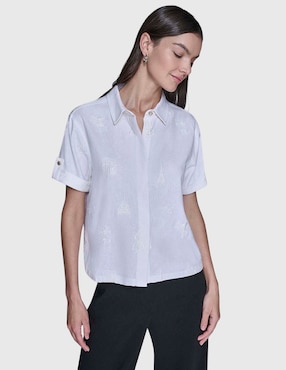 Blusa camisera Karl Lagerfeld Paris manga corta para mujer