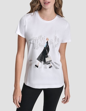 Playera manga corta Dkny cuello redondo para mujer