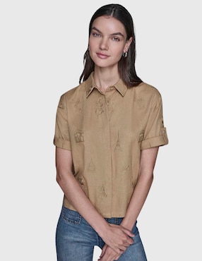Blusa camisera Karl Lagerfeld Paris manga corta para mujer
