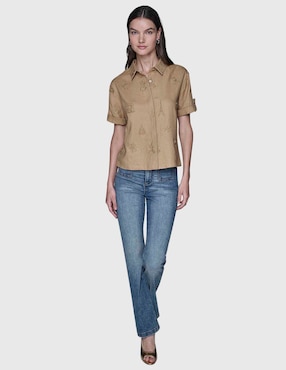 Blusa camisera Karl Lagerfeld Paris manga corta para mujer