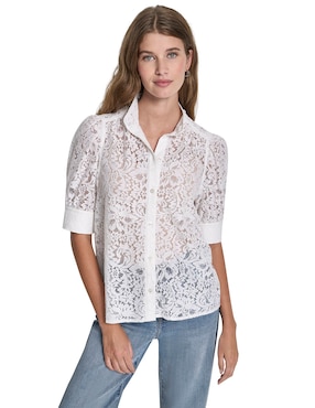 Blusa camisera Dkny Jeans manga al codo para mujer