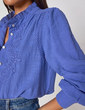 Blusa camisera Maison 123 manga larga para mujer
