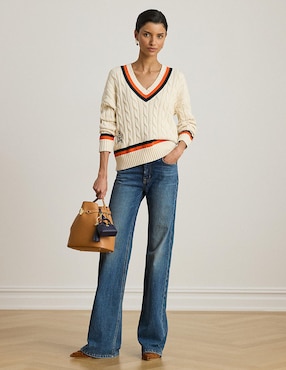 Suéter Lauren Ralph Lauren cuello v para mujer