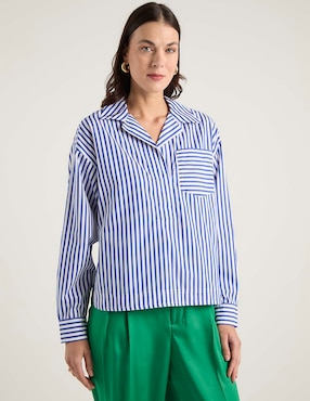 Blusa camisera Lauren Petite manga larga para mujer