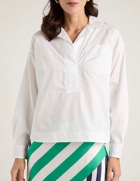 Blusa camisera Lauren Petite manga larga para mujer