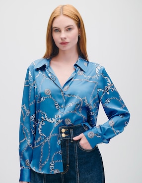 Blusa camisera Julio Azur manga larga para mujer