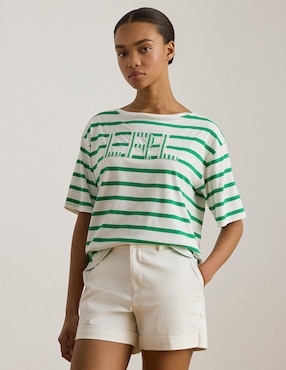 Blusa Lauren Petite manga al codo para mujer