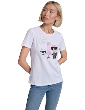 Playera manga corta Karl Lagerfeld Paris cuello redondo para mujer