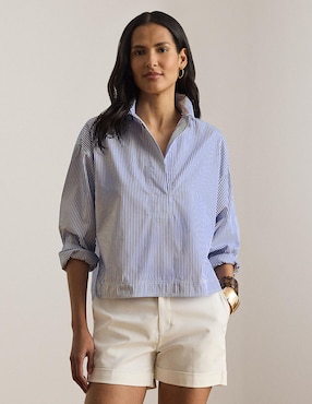 Blusa camisera Lauren Petite manga larga para mujer