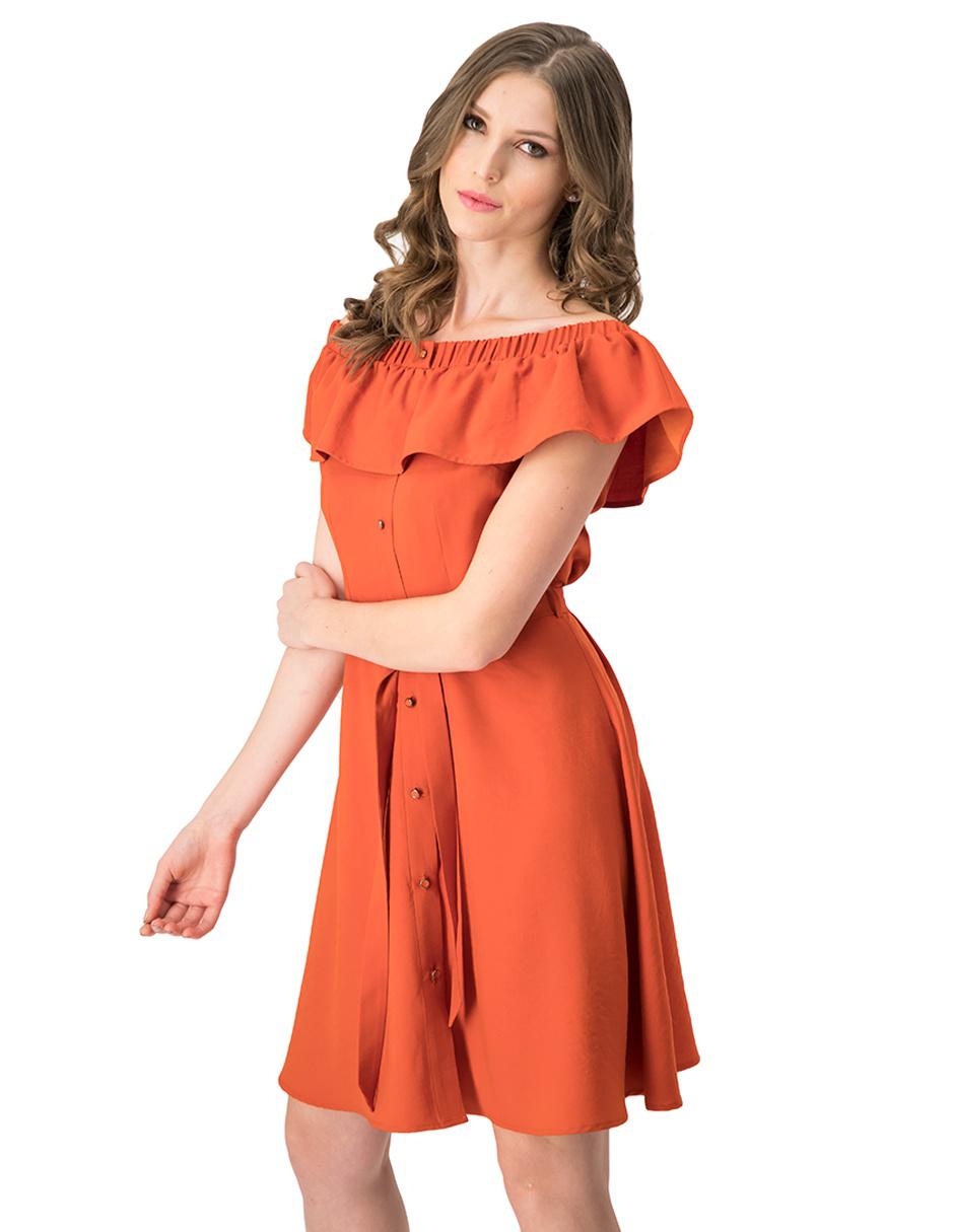 Vestido Ivonne naranja casual con olán