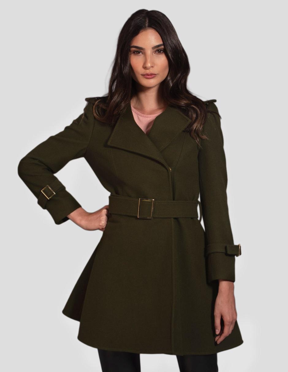 Abrigo lana verde con cinturón | Liverpool.com.mx