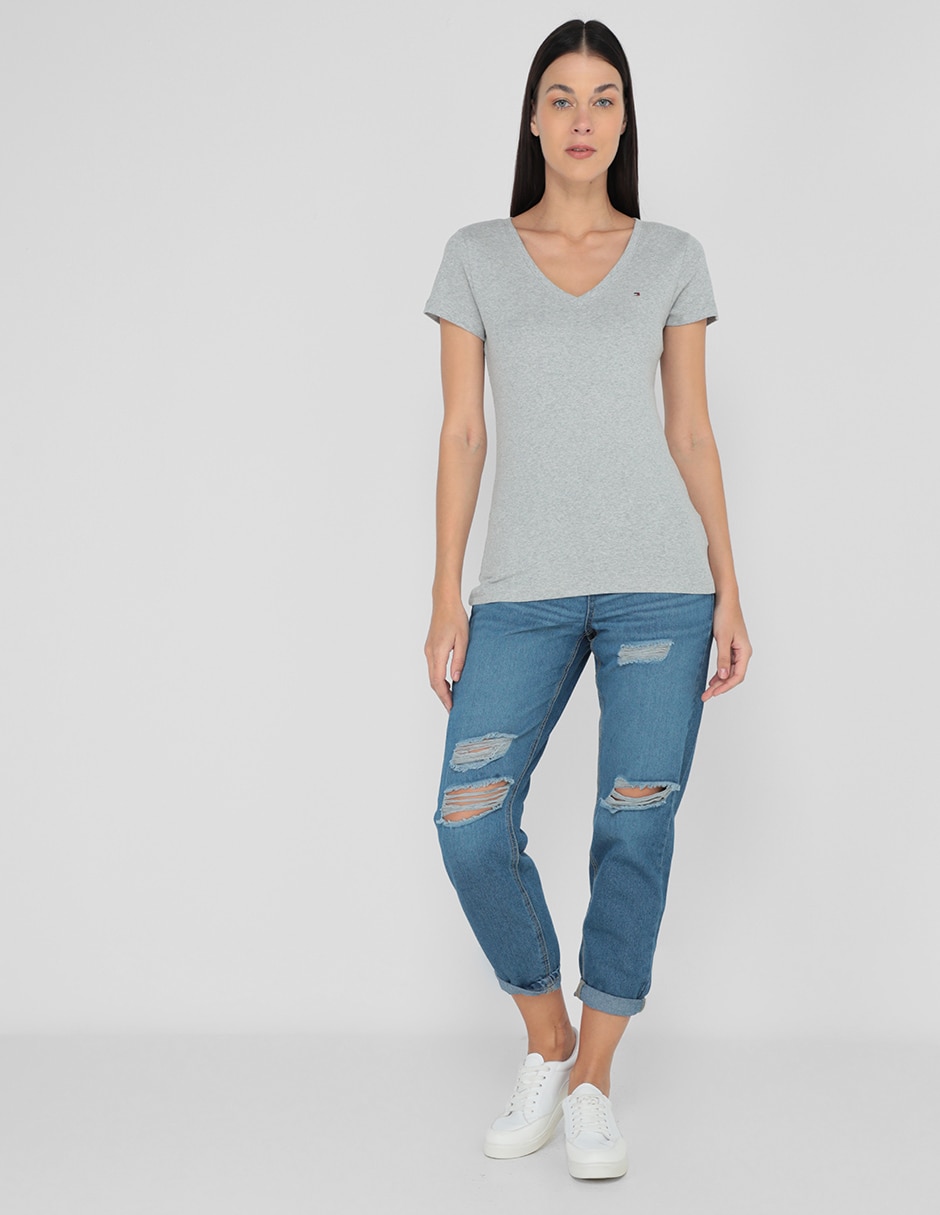 Playera manga corta cuello v para mujer 3