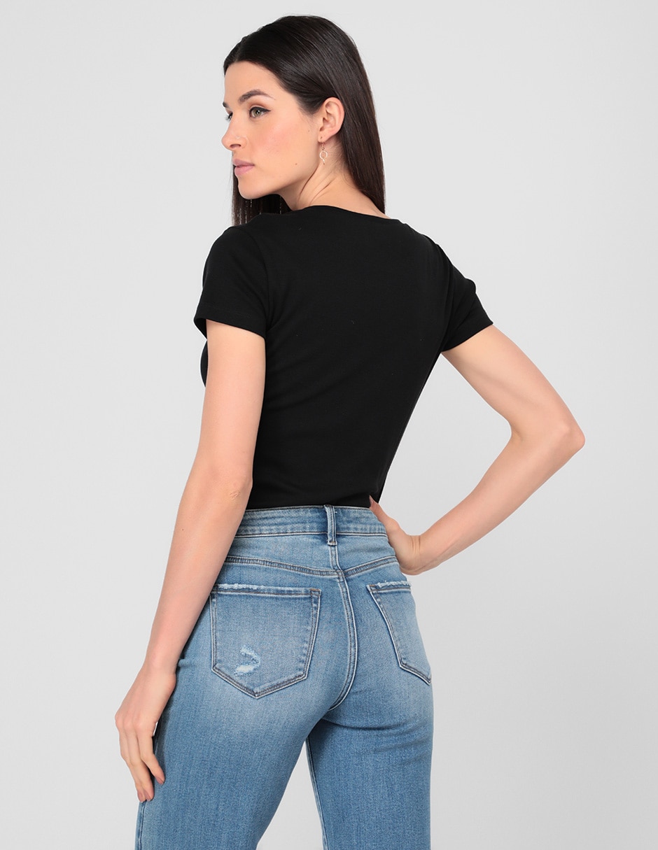 Playera manga corta cuello v para mujer 2