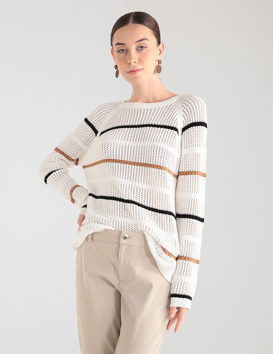 Suéter Calvin Klein para mujer redondo a rayas | Liverpool.com.mx