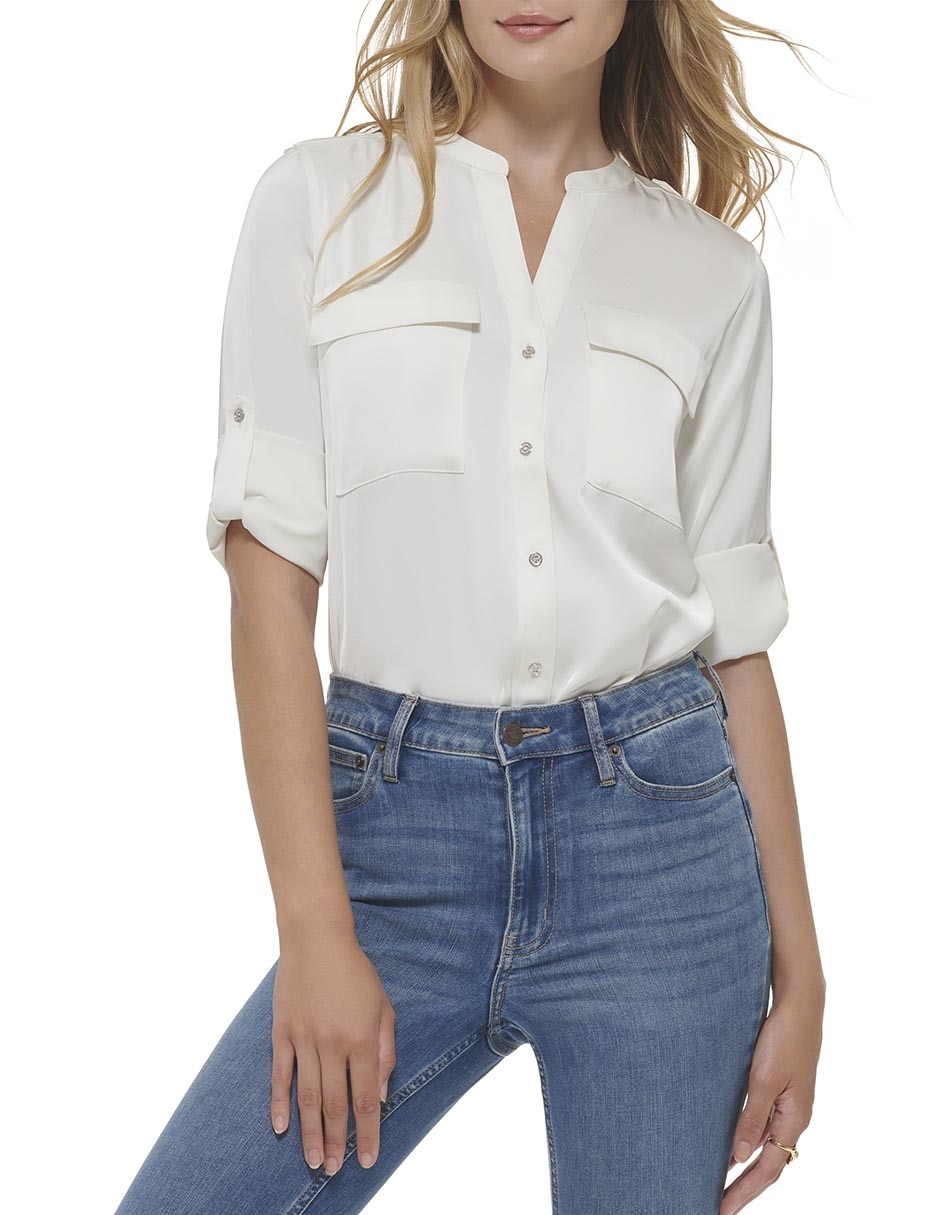 Blusa camisera casual Calvin Klein manga larga para mujer