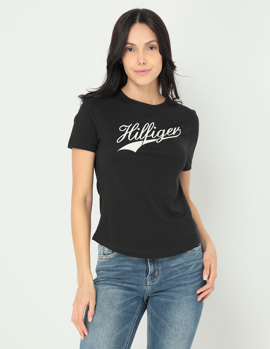 Tommy Hilfiger Camiseta de manga larga con cuello redondo para mujer