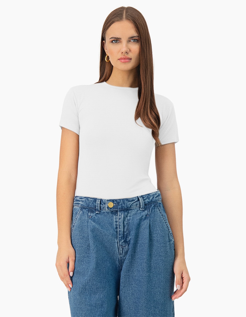 Playera manga corta cuello redondo para mujer