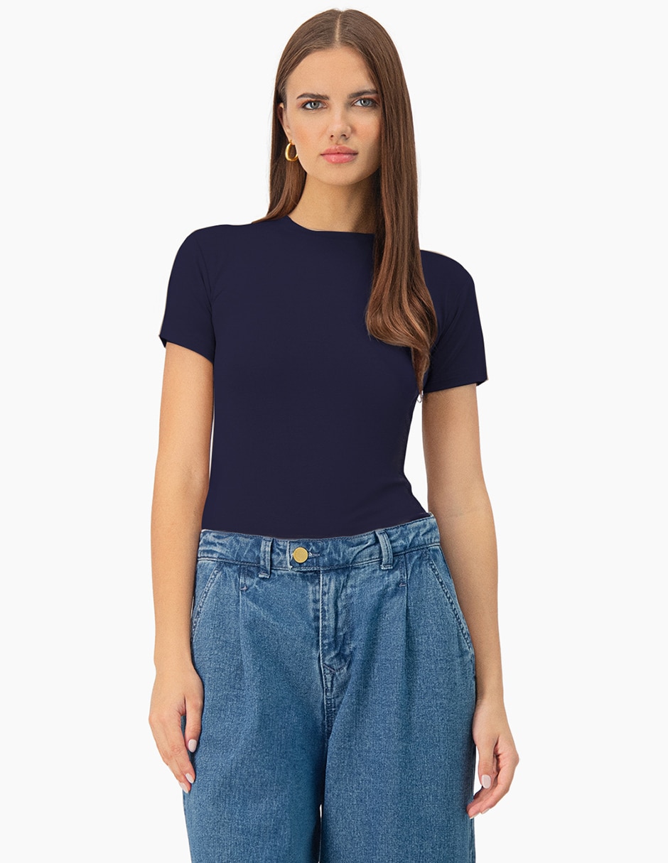 Playera manga corta cuello redondo para mujer