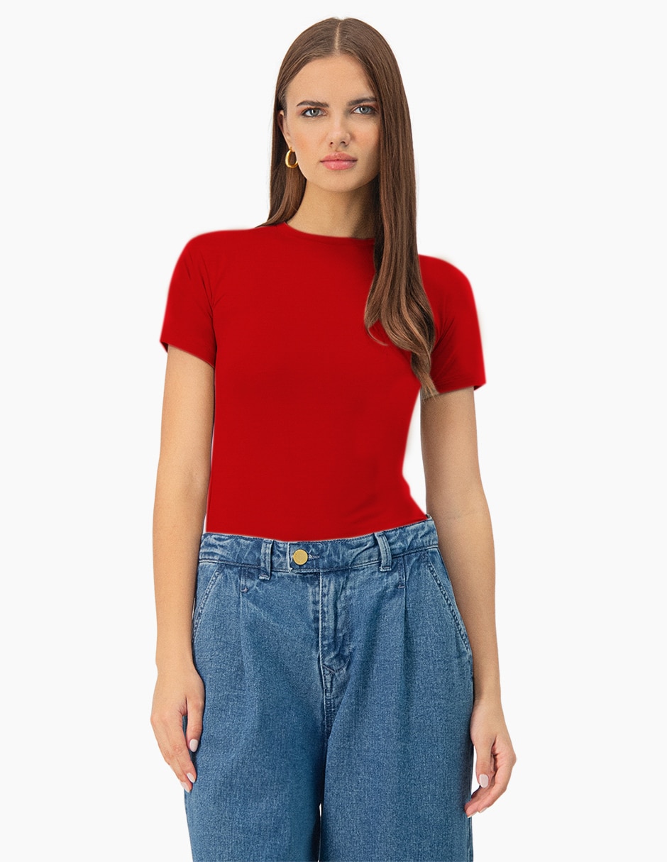 Playera manga corta cuello redondo para mujer