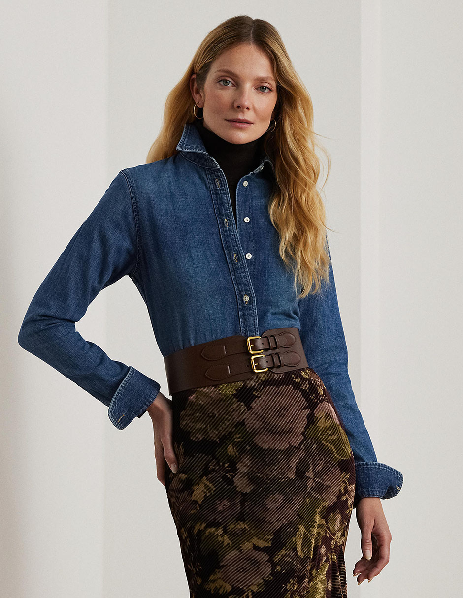 Blusa camisera manga larga para mujer