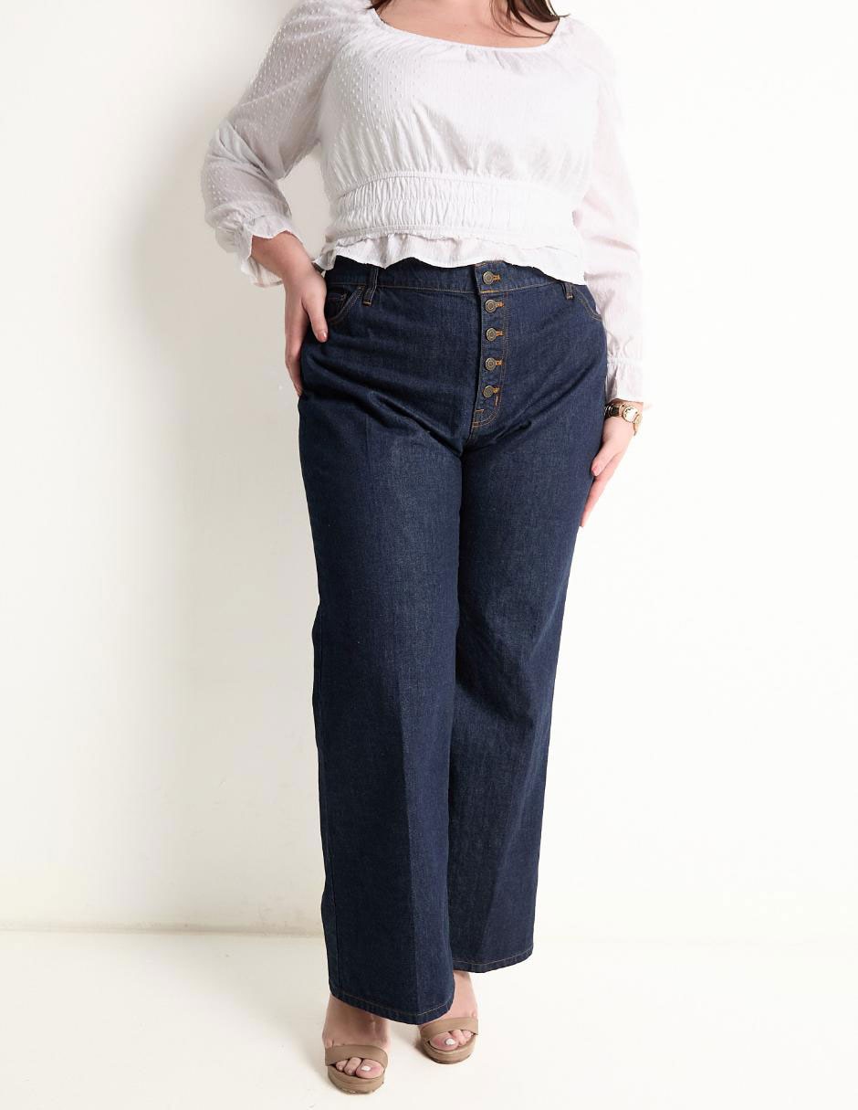 Jeans wide leg corte cintura para mujer 1